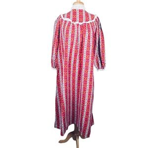 Lanz of Salzburg Classic Flannel Tyrolean Nightgown Womens Medium Red White Long